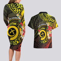 Vanuatu Christmas Couples Matching Long Sleeve Bodycon Dress and Hawaiian Shirt Vanuatuan Pig Tusk - Meri Krismas! LT14 - Polynesian Pride