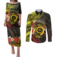Vanuatu Christmas Couples Matching Puletasi and Long Sleeve Button Shirt Vanuatuan Pig Tusk - Meri Krismas! LT14 Black - Polynesian Pride