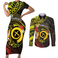 Vanuatu Christmas Couples Matching Short Sleeve Bodycon Dress and Long Sleeve Button Shirt Vanuatuan Pig Tusk - Meri Krismas! LT14 Black - Polynesian Pride