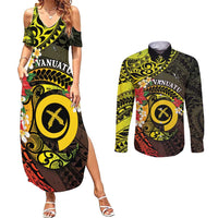 Vanuatu Christmas Couples Matching Summer Maxi Dress and Long Sleeve Button Shirt Vanuatuan Pig Tusk - Meri Krismas! LT14 Black - Polynesian Pride