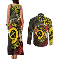 Vanuatu Christmas Couples Matching Tank Maxi Dress and Long Sleeve Button Shirt Vanuatuan Pig Tusk - Meri Krismas! LT14 - Polynesian Pride