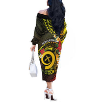 Vanuatu Christmas Off The Shoulder Long Sleeve Dress Vanuatuan Pig Tusk - Meri Krismas! LT14 - Polynesian Pride
