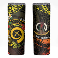 Vanuatu Christmas Skinny Tumbler Vanuatuan Pig Tusk - Meri Krismas! LT14 Black - Polynesian Pride