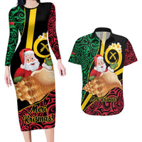 Vanuatu Christmas Couples Matching Long Sleeve Bodycon Dress and Hawaiian Shirt Vanuatuan Conch Shell - Meri Krismas! LT14 Black - Polynesian Pride