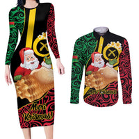 Vanuatu Christmas Couples Matching Long Sleeve Bodycon Dress and Long Sleeve Button Shirt Vanuatuan Conch Shell - Meri Krismas! LT14 Black - Polynesian Pride