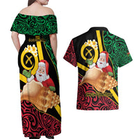 Vanuatu Christmas Couples Matching Off Shoulder Maxi Dress and Hawaiian Shirt Vanuatuan Conch Shell - Meri Krismas! LT14 - Polynesian Pride