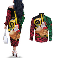 Vanuatu Christmas Couples Matching Off The Shoulder Long Sleeve Dress and Long Sleeve Button Shirt Vanuatuan Conch Shell - Meri Krismas! LT14 - Polynesian Pride
