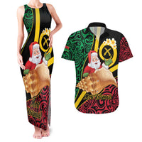 Vanuatu Christmas Couples Matching Tank Maxi Dress and Hawaiian Shirt Vanuatuan Conch Shell - Meri Krismas! LT14 Black - Polynesian Pride