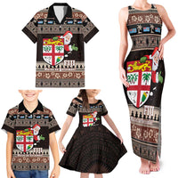 Fiji Christmas Family Matching Tank Maxi Dress and Hawaiian Shirt Fijian Masi Marau na Kerisimasi! - Brown LT14 - Polynesian Pride