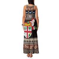 Fiji Christmas Family Matching Tank Maxi Dress and Hawaiian Shirt Fijian Masi Marau na Kerisimasi! - Brown LT14 - Polynesian Pride