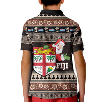 Fiji Christmas Kid Polo Shirt Fijian Masi Marau na Kerisimasi! - Brown LT14 - Polynesian Pride