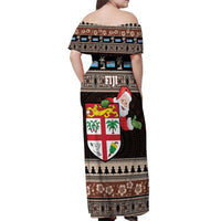 Fiji Christmas Off Shoulder Maxi Dress Fijian Masi Marau na Kerisimasi! - Brown LT14 - Polynesian Pride