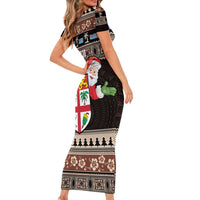 Fiji Christmas Short Sleeve Bodycon Dress Fijian Masi Marau na Kerisimasi! - Brown LT14 - Polynesian Pride