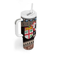 Fiji Christmas Tumbler With Handle Fijian Masi Marau na Kerisimasi! - Brown LT14 - Polynesian Pride