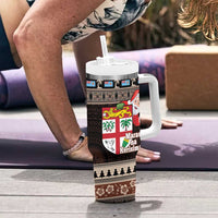 Fiji Christmas Tumbler With Handle Fijian Masi Marau na Kerisimasi! - Brown LT14 - Polynesian Pride