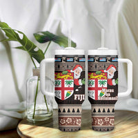 Fiji Christmas Tumbler With Handle Fijian Masi Marau na Kerisimasi! - Brown LT14 - Polynesian Pride