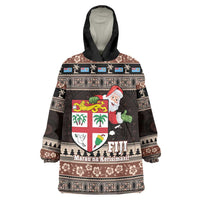 Fiji Christmas Wearable Blanket Hoodie Fijian Masi Marau na Kerisimasi! - Brown LT14 One Size Brown - Polynesian Pride