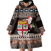 Fiji Christmas Wearable Blanket Hoodie Fijian Masi Marau na Kerisimasi! - Brown LT14 - Polynesian Pride