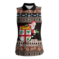Fiji Christmas Women Sleeveless Polo Shirt Fijian Masi Marau na Kerisimasi! - Brown LT14 Female Brown - Polynesian Pride