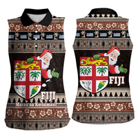 Fiji Christmas Women Sleeveless Polo Shirt Fijian Masi Marau na Kerisimasi! - Brown LT14 - Polynesian Pride