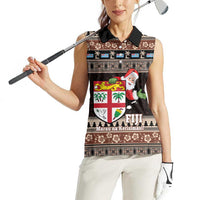 Fiji Christmas Women Sleeveless Polo Shirt Fijian Masi Marau na Kerisimasi! - Brown LT14 - Polynesian Pride