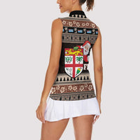 Fiji Christmas Women Sleeveless Polo Shirt Fijian Masi Marau na Kerisimasi! - Brown LT14 - Polynesian Pride