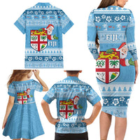Fiji Christmas Family Matching Long Sleeve Bodycon Dress and Hawaiian Shirt Fijian Masi Marau na Kerisimasi! - Blue LT14 - Polynesian Pride