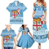 Fiji Christmas Family Matching Summer Maxi Dress and Hawaiian Shirt Fijian Masi Marau na Kerisimasi! - Blue LT14 - Polynesian Pride