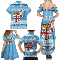 Fiji Christmas Family Matching Summer Maxi Dress and Hawaiian Shirt Fijian Masi Marau na Kerisimasi! - Blue LT14 - Polynesian Pride