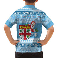 Fiji Christmas Family Matching Tank Maxi Dress and Hawaiian Shirt Fijian Masi Marau na Kerisimasi! - Blue LT14 - Polynesian Pride