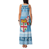 Fiji Christmas Family Matching Tank Maxi Dress and Hawaiian Shirt Fijian Masi Marau na Kerisimasi! - Blue LT14 - Polynesian Pride
