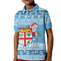 Fiji Christmas Kid Polo Shirt Fijian Masi Marau na Kerisimasi! - Blue LT14 Kid Blue - Polynesian Pride