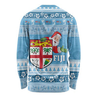 Fiji Christmas Long Sleeve Shirt Fijian Masi Marau na Kerisimasi! - Blue LT14 - Polynesian Pride