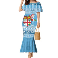 Fiji Christmas Mermaid Dress Fijian Masi Marau na Kerisimasi! - Blue LT14 Women Blue - Polynesian Pride