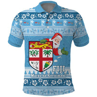 Fiji Christmas Polo Shirt Fijian Masi Marau na Kerisimasi! - Blue LT14 Blue - Polynesian Pride