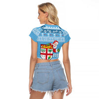 Fiji Christmas Raglan Cropped T Shirt Fijian Masi Marau na Kerisimasi! - Blue LT14 - Polynesian Pride