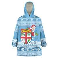 Fiji Christmas Wearable Blanket Hoodie Fijian Masi Marau na Kerisimasi! - Blue LT14 One Size Blue - Polynesian Pride