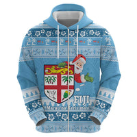 Fiji Christmas Zip Hoodie Fijian Masi Marau na Kerisimasi! - Blue LT14 - Polynesian Pride