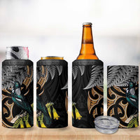 Aotearoa Kowhai Tui Bird 4 in 1 Can Cooler Tumbler Maori Ngaru With Silver Fern LT14 - Polynesian Pride