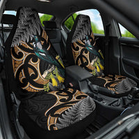 Aotearoa Kowhai Tui Bird Car Seat Cover Maori Ngaru With Silver Fern LT14 One Size Black - Polynesian Pride