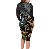Aotearoa Kowhai Tui Bird Family Matching Long Sleeve Bodycon Dress and Hawaiian Shirt Maori Ngaru With Silver Fern LT14 - Polynesian Pride