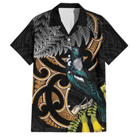Aotearoa Kowhai Tui Bird Hawaiian Shirt Maori Ngaru With Silver Fern LT14 Black - Polynesian Pride
