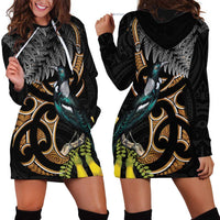 Aotearoa Kowhai Tui Bird Hoodie Dress Maori Ngaru With Silver Fern LT14 - Polynesian Pride