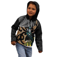 Aotearoa Kowhai Tui Bird Kid Hoodie Maori Ngaru With Silver Fern LT14 - Polynesian Pride