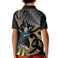 Aotearoa Kowhai Tui Bird Kid Polo Shirt Maori Ngaru With Silver Fern LT14 - Polynesian Pride