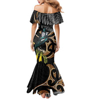 Aotearoa Kowhai Tui Bird Mermaid Dress Maori Ngaru With Silver Fern LT14 - Polynesian Pride