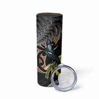 Aotearoa Kowhai Tui Bird Skinny Tumbler Maori Ngaru With Silver Fern LT14 - Polynesian Pride