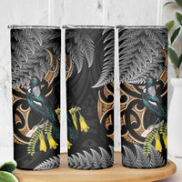 Aotearoa Kowhai Tui Bird Skinny Tumbler Maori Ngaru With Silver Fern LT14 - Polynesian Pride