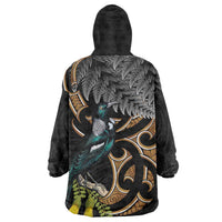 Aotearoa Kowhai Tui Bird Wearable Blanket Hoodie Maori Ngaru With Silver Fern LT14 - Polynesian Pride