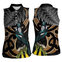 Aotearoa Kowhai Tui Bird Women Sleeveless Polo Shirt Maori Ngaru With Silver Fern LT14 - Polynesian Pride